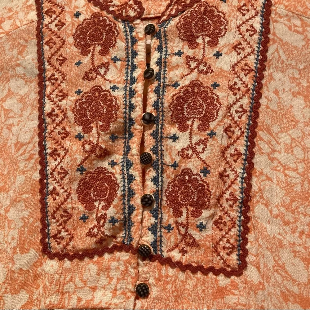 by Anthropologie Claudia Embroidered Babydoll Tunic Top Puff Sleeve
